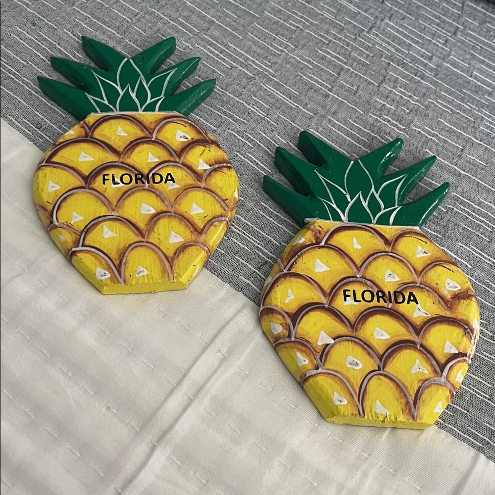 Colorful Pineapple Wooden Shape Coasters Set Of Two “Florida”